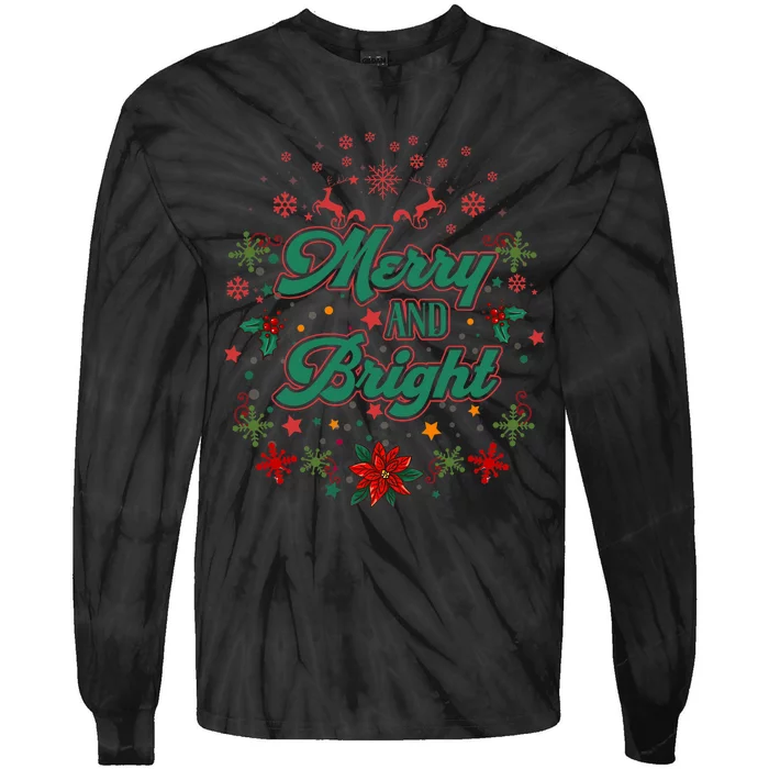 Cute Merry And Bright Christmas Season Tie-Dye Long Sleeve Shirt