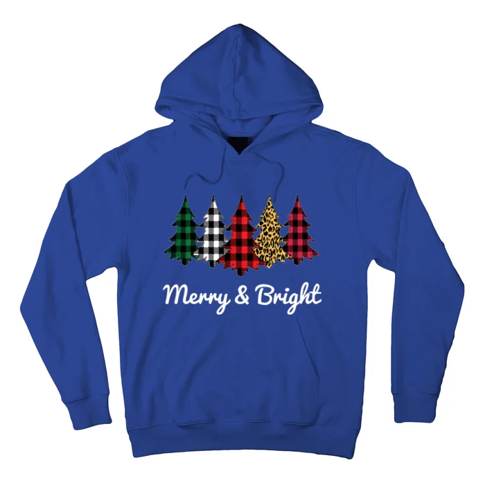 Cute Merry And Bright Leopard Plaid Christmas Tree Long Sleeve Hoodie