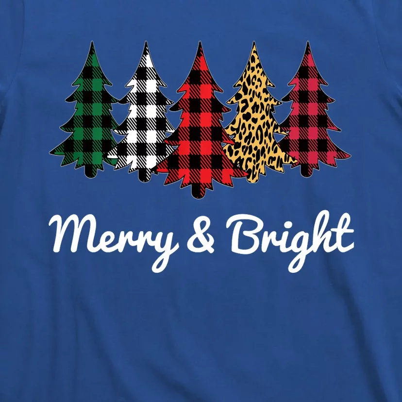 Cute Merry And Bright Leopard Plaid Christmas Tree Long Sleeve T-Shirt