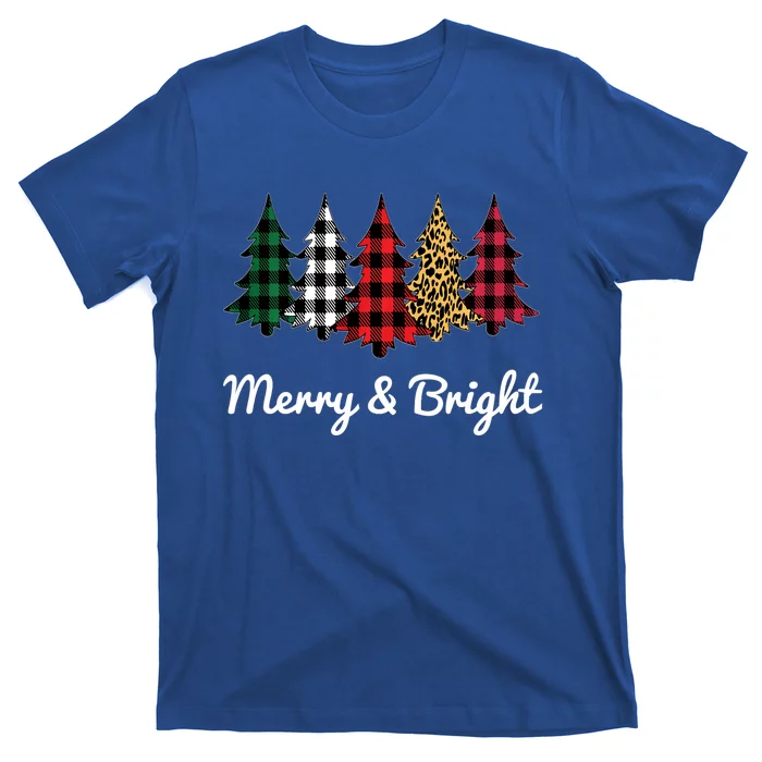 Cute Merry And Bright Leopard Plaid Christmas Tree Long Sleeve T-Shirt