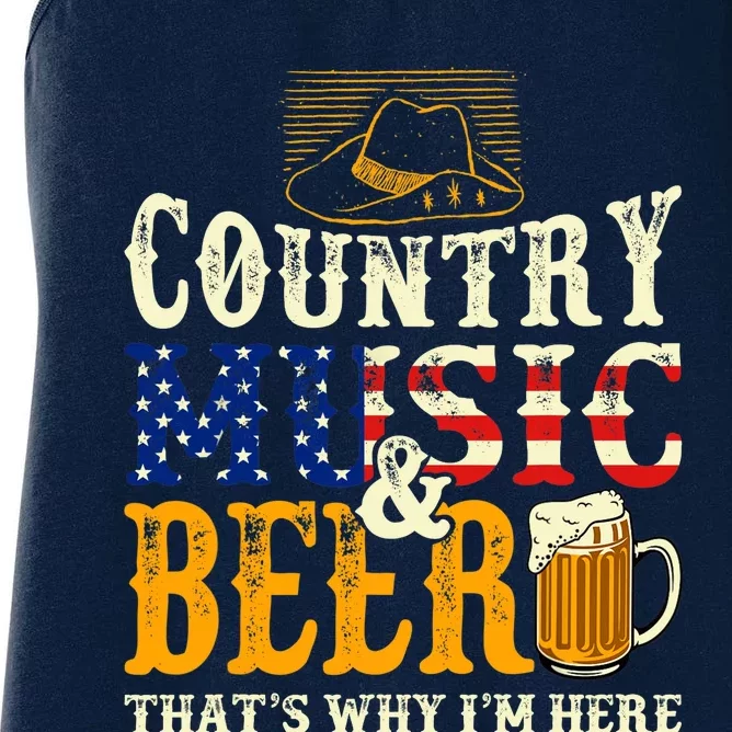 Country Music and Beer That's Why I'm Here Funny Drinking Women's Racerback Tank