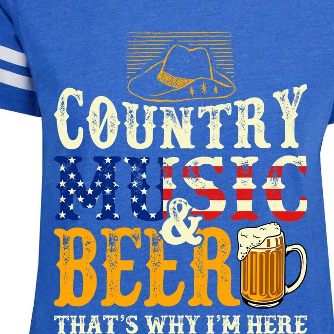 Country Music and Beer That's Why I'm Here Funny Drinking Enza Ladies Jersey Football T-Shirt