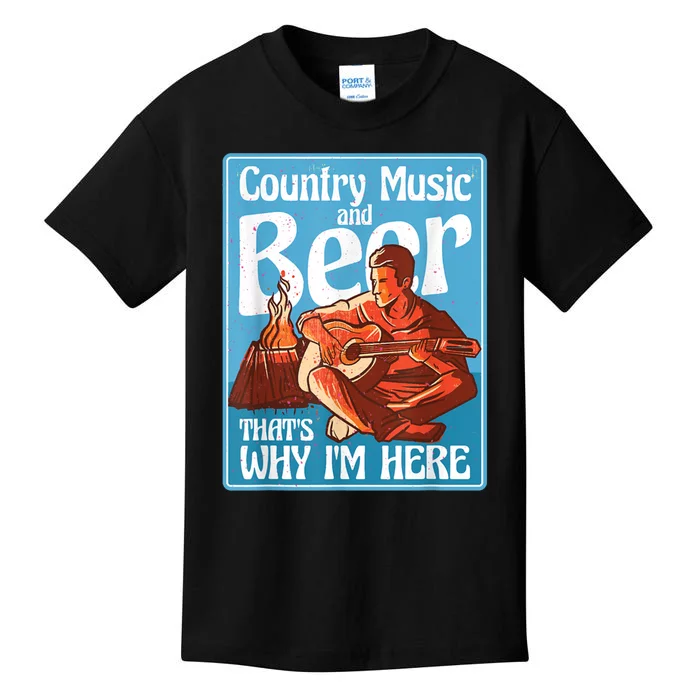 Country Music And Beer That's Why I'm Here Country Music Kids T-Shirt