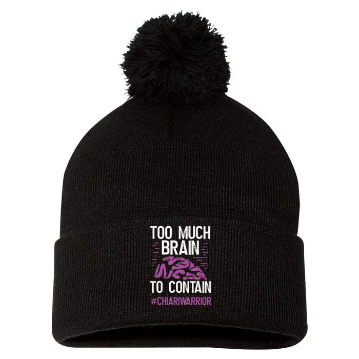 Chiari Malformation Awareness Too much Brain Purple Ribbon Pom Pom 12in Knit Beanie