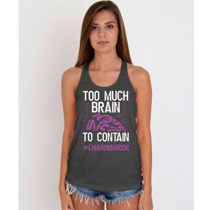 Chiari Malformation Awareness Too much Brain Purple Ribbon Women's Knotted Racerback Tank