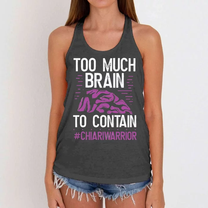 Chiari Malformation Awareness Too much Brain Purple Ribbon Women's Knotted Racerback Tank