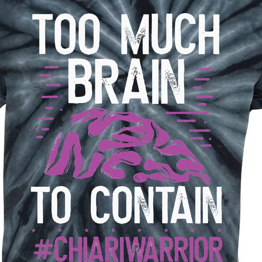 Chiari Malformation Awareness Too much Brain Purple Ribbon Kids Tie-Dye T-Shirt