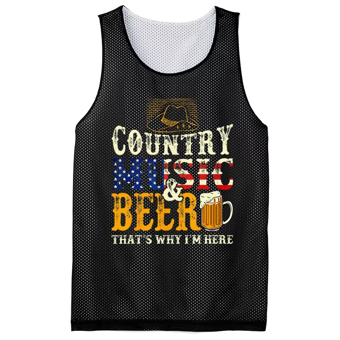 Country Music And Beer Thats Why Im Here Funny Drinking Mesh Reversible Basketball Jersey Tank