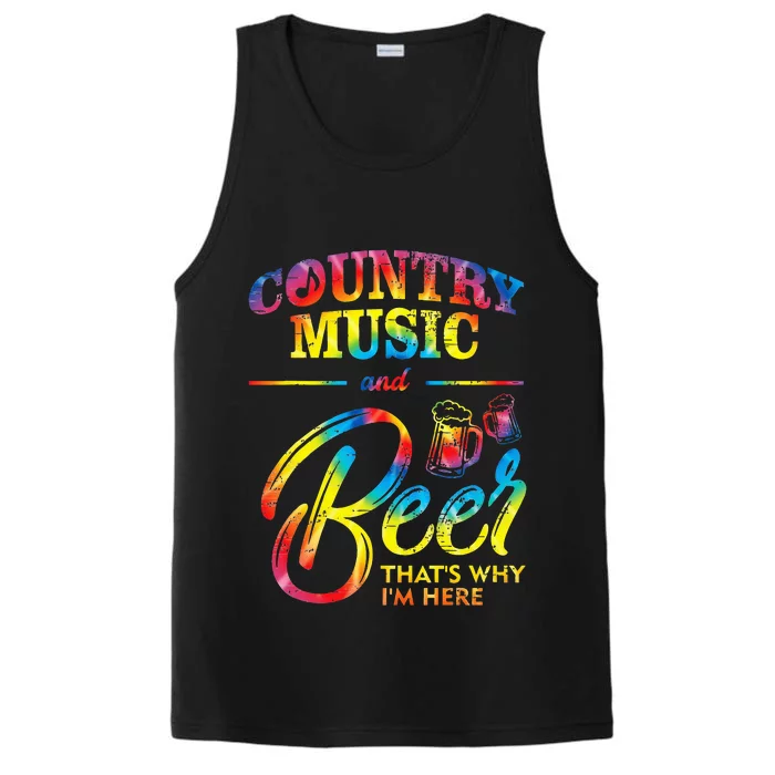 Country Music And Beer Thats Why Im Here Women Ladies Gift Performance Tank