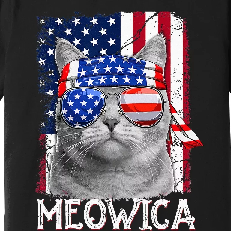 Cat Mom and Cat Dad USA Flag Funny Cat 4th of july Meowica Premium T-Shirt