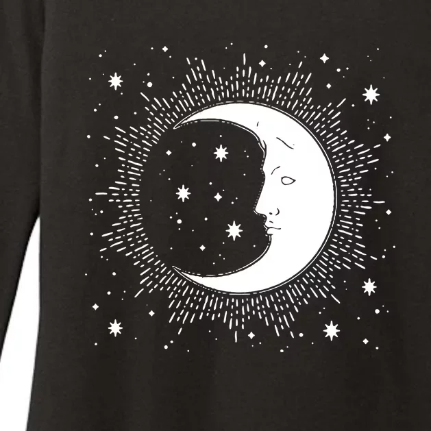 Crescent Moon And Stars Womens CVC Long Sleeve Shirt