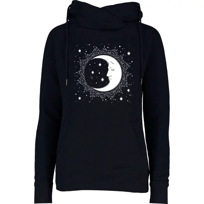 Crescent Moon And Stars Womens Funnel Neck Pullover Hood