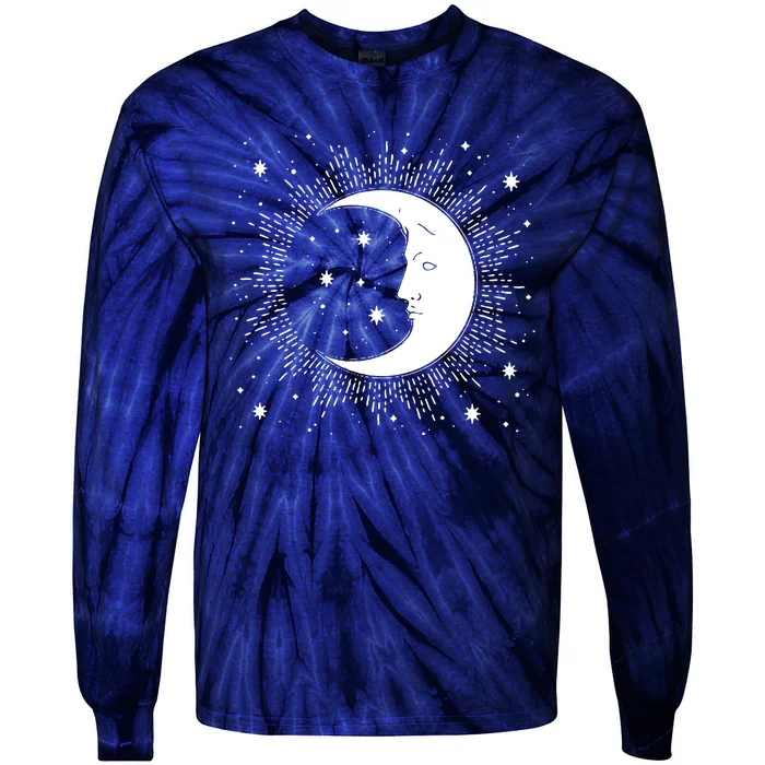 Crescent Moon And Stars Tie-Dye Long Sleeve Shirt