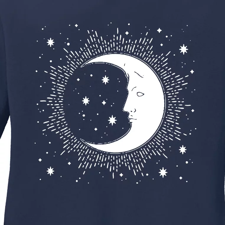 Crescent Moon And Stars Ladies Long Sleeve Shirt