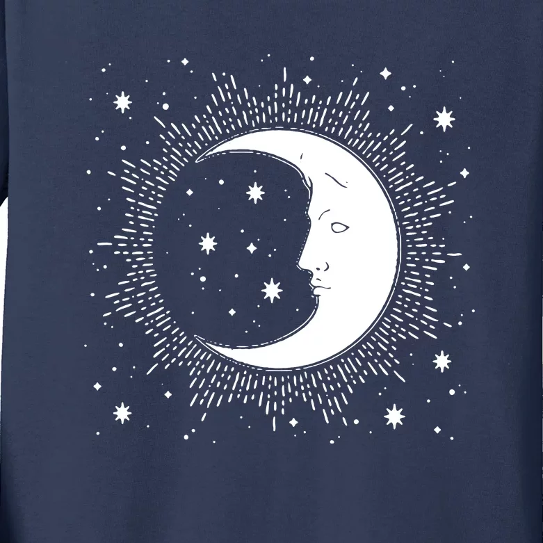 Crescent Moon And Stars Kids Long Sleeve Shirt