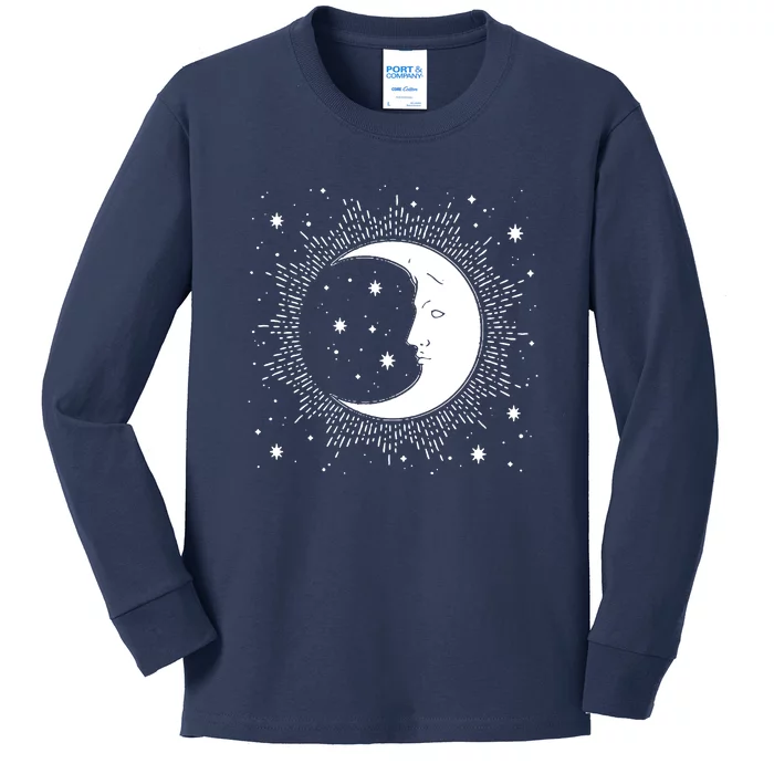 Crescent Moon And Stars Kids Long Sleeve Shirt