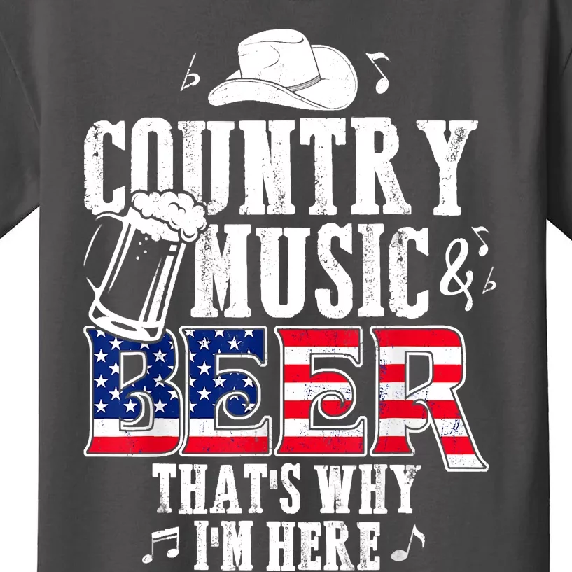 Country Music And Beer That's Why I'm Here Funny Kids T-Shirt