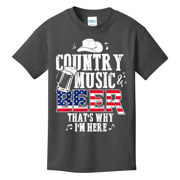 Country Music And Beer That's Why I'm Here Funny Kids T-Shirt