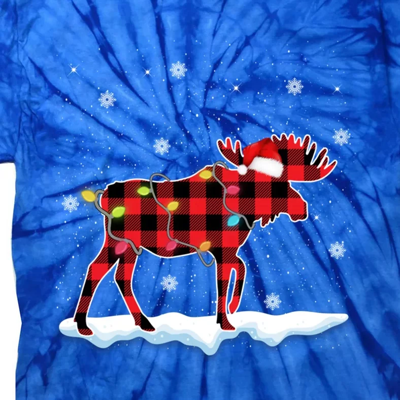 Christmas Moose Animals Lover Santa Hat Xmas Lights Gift Tie-Dye T-Shirt