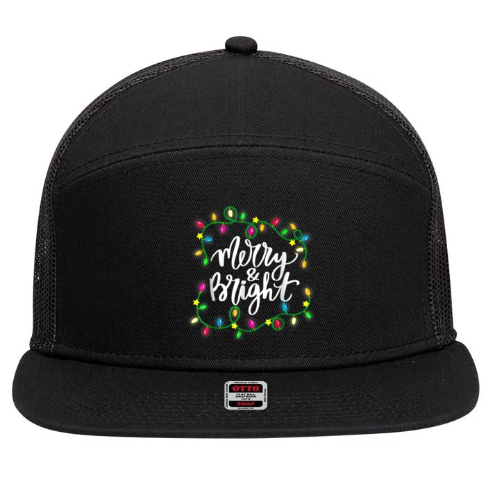 Cute Merry And Bright Christmas Lights 7 Panel Mesh Trucker Snapback Hat