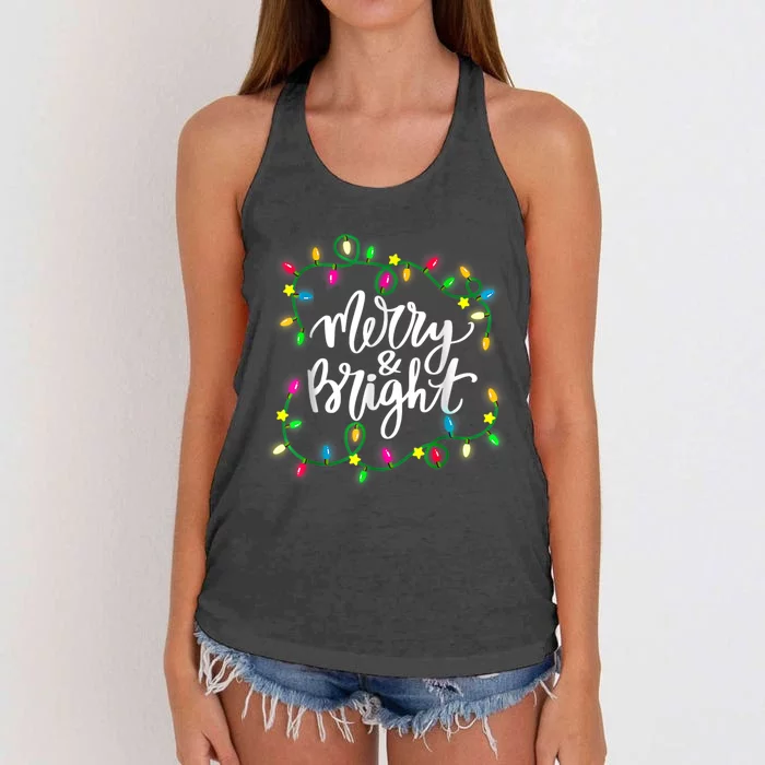 Cute Merry And Bright Christmas Lights Women's Knotted Racerback Tank