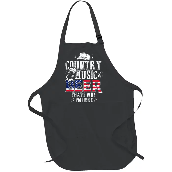 Country Music And Beer Thats Why Im Here Funny Full-Length Apron With Pocket