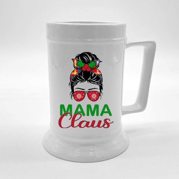 Cute Messy Bun Christmas Mama Claus Gift Front & Back Beer Stein