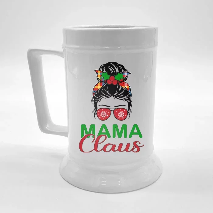 Cute Messy Bun Christmas Mama Claus Gift Front & Back Beer Stein