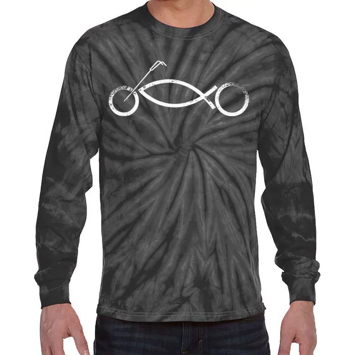 Christian Motorcycle Biker Ichthus Faith Tie-Dye Long Sleeve Shirt