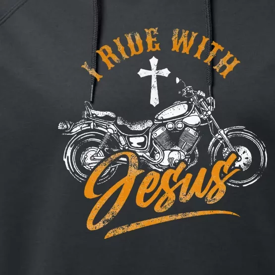 Christian Motorcycle Biker I Ride With Jesus Faith Performance Fleece Hoodie