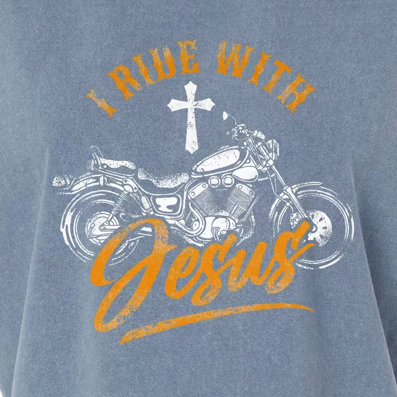 Christian Motorcycle Biker I Ride With Jesus Faith Garment-Dyed Women's Muscle Tee