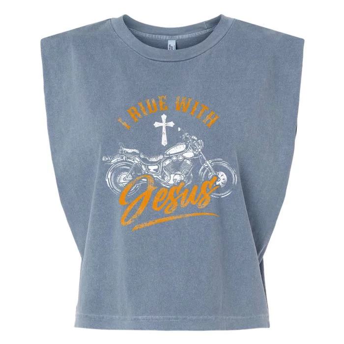 Christian Motorcycle Biker I Ride With Jesus Faith Garment-Dyed Women's Muscle Tee