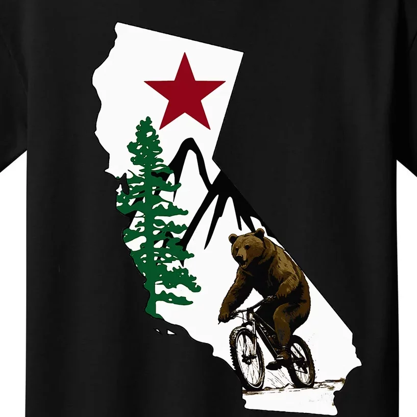 California Mountain Biking Bear Kids T-Shirt