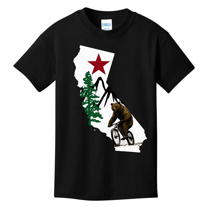 California Mountain Biking Bear Kids T-Shirt