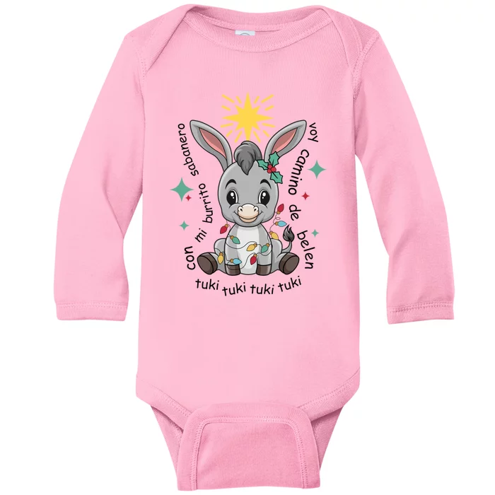 Con Mi Burrito Sabanero Mexican Tuki Tuki Donkey Latino Xmas Cute Gift Baby Long Sleeve Bodysuit