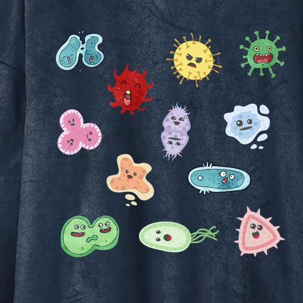 Cute Microbes Bacteria Virus Ecoli Microbiology Seamless Pattern Sticker Pack. Hooded Wearable Blanket