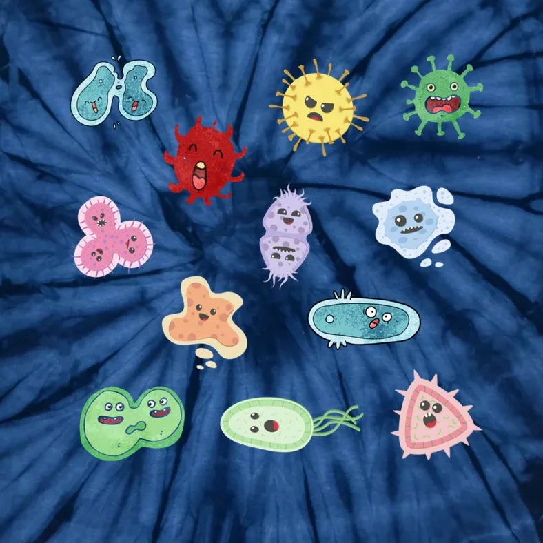 Cute Microbes Bacteria Virus Ecoli Microbiology Seamless Pattern Sticker Pack. Tie-Dye T-Shirt