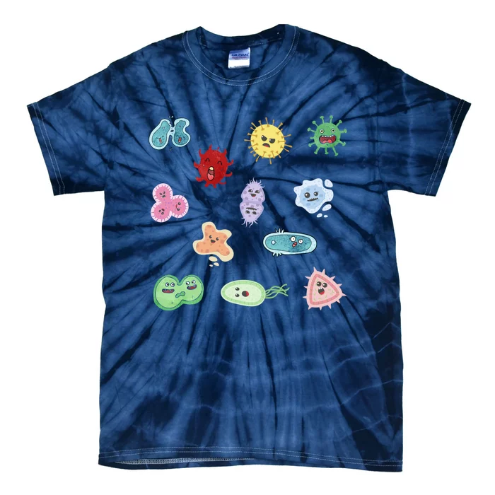 Cute Microbes Bacteria Virus Ecoli Microbiology Seamless Pattern Sticker Pack. Tie-Dye T-Shirt