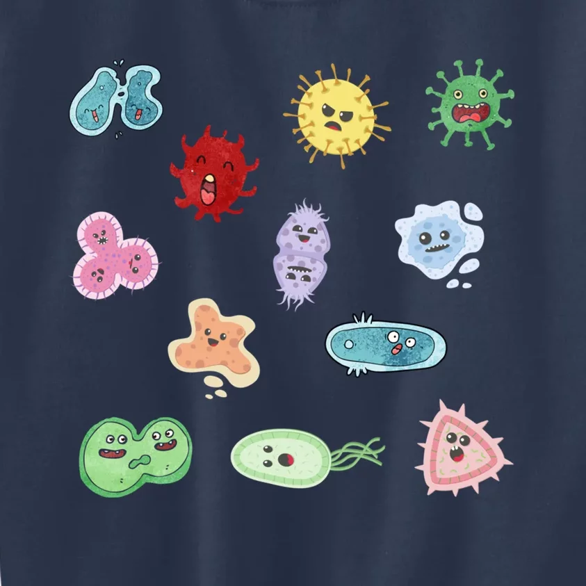 Cute Microbes Bacteria Virus Ecoli Microbiology Seamless Pattern Sticker Pack. Kids Sweatshirt