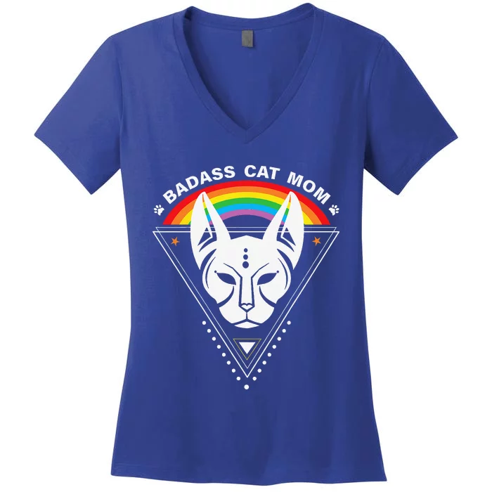 Cat Mom Badass Cat Lady LGBTQ Pride Lesbian Equality Women's V-Neck T-Shirt