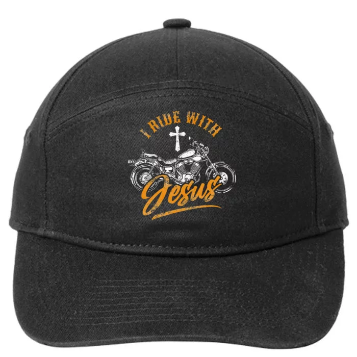 Christian Motorcycle Biker I Ride With Jesus Faith 7-Panel Snapback Hat