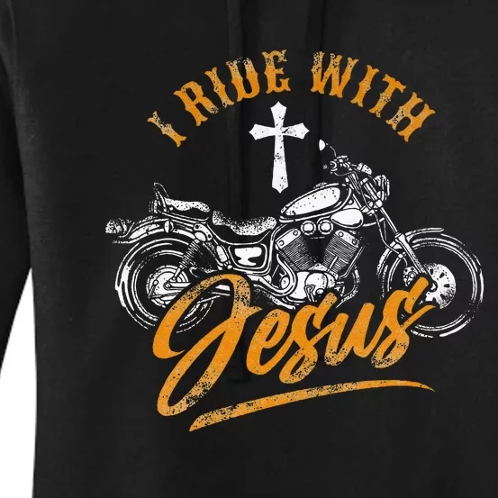 Christian Motorcycle Biker I Ride With Jesus Faith Women's Pullover Hoodie