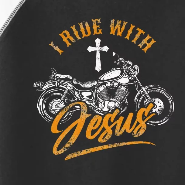 Christian Motorcycle Biker I Ride With Jesus Faith Toddler Fine Jersey T-Shirt