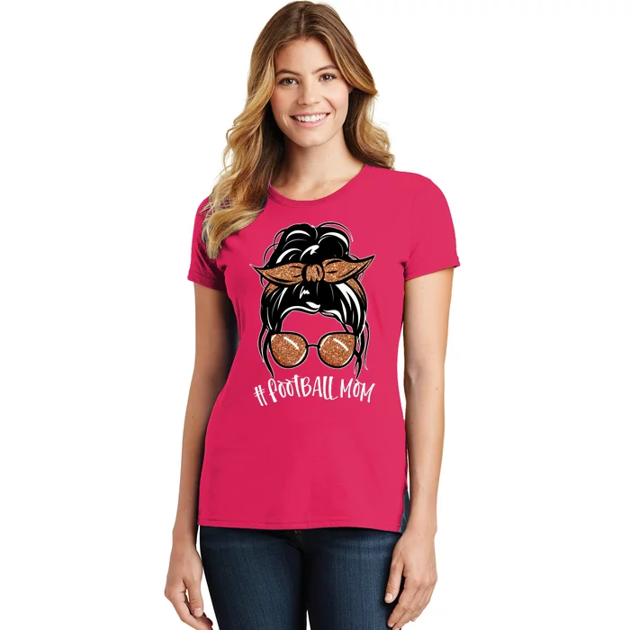 Cute Messy Bun Football Mom Women's T-Shirt