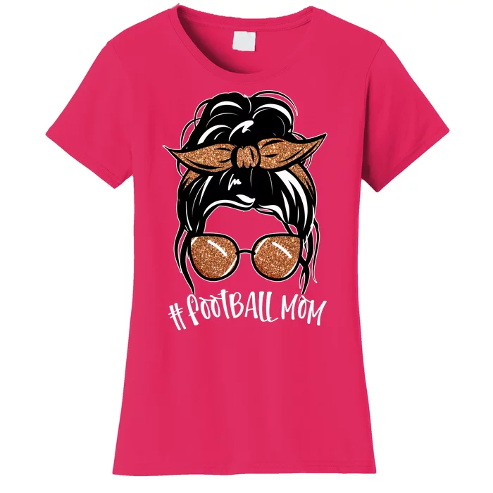 Cute Messy Bun Football Mom Women's T-Shirt