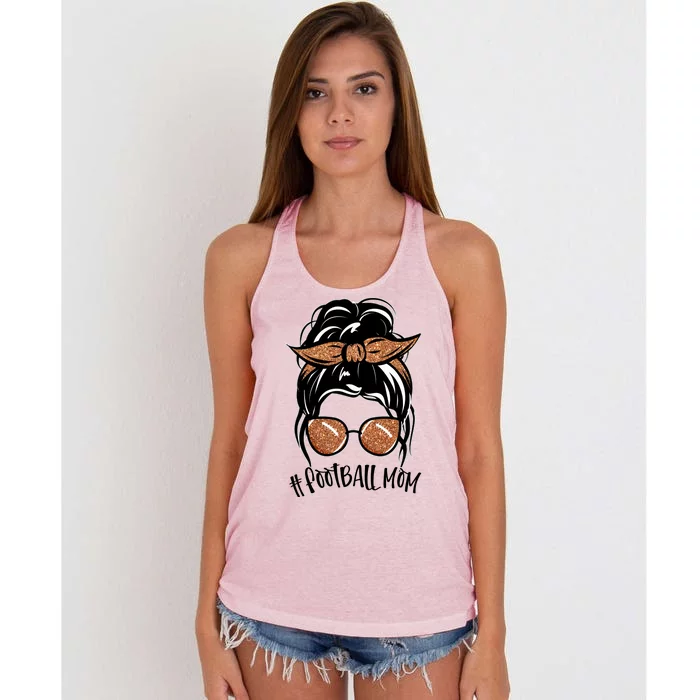 Cute Messy Bun Football Mom Women's Knotted Racerback Tank