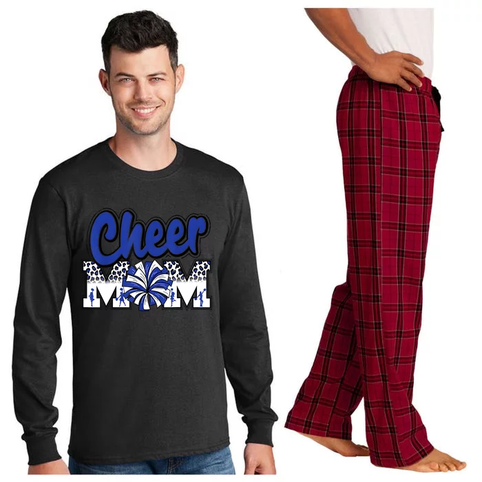 Cheer Mom Blue Leopard Letters Cheer Pom Poms Long Sleeve Pajama Set