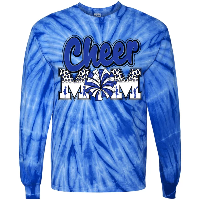 Cheer Mom Blue Leopard Letters Cheer Pom Poms Tie-Dye Long Sleeve Shirt