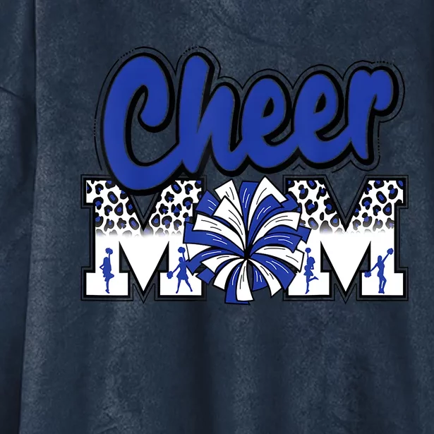 Cheer Mom Blue Leopard Letters Cheer Pom Poms Hooded Wearable Blanket