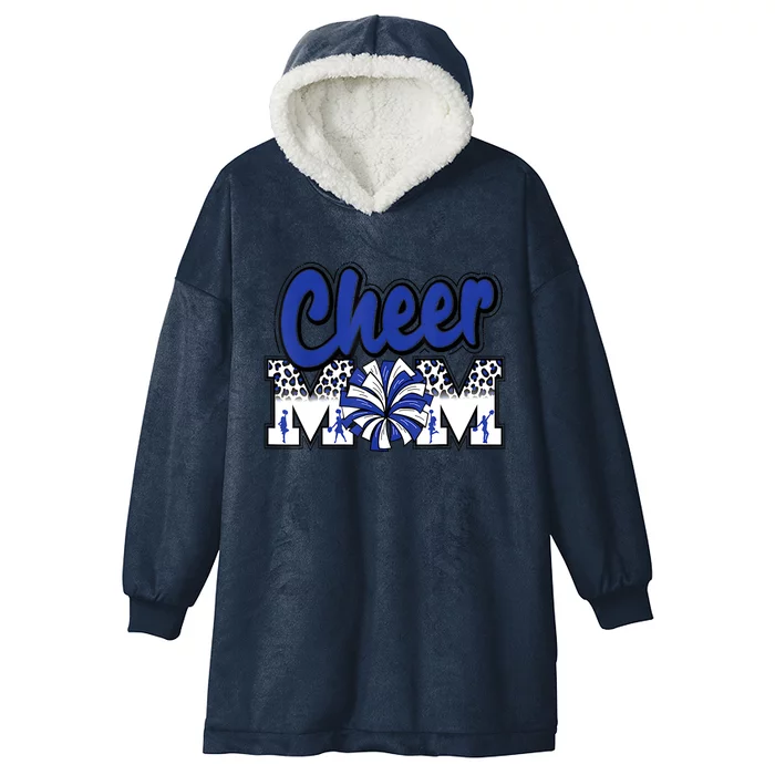 Cheer Mom Blue Leopard Letters Cheer Pom Poms Hooded Wearable Blanket